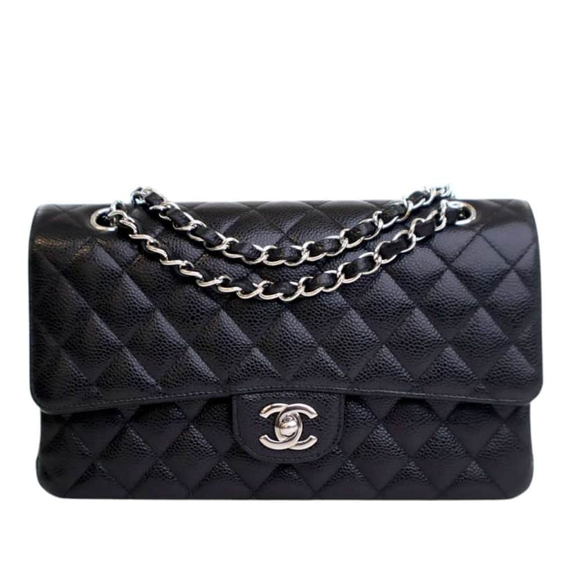 Chanel Medium Classic Caviar Double Flap Black Leather Good condition - Front View