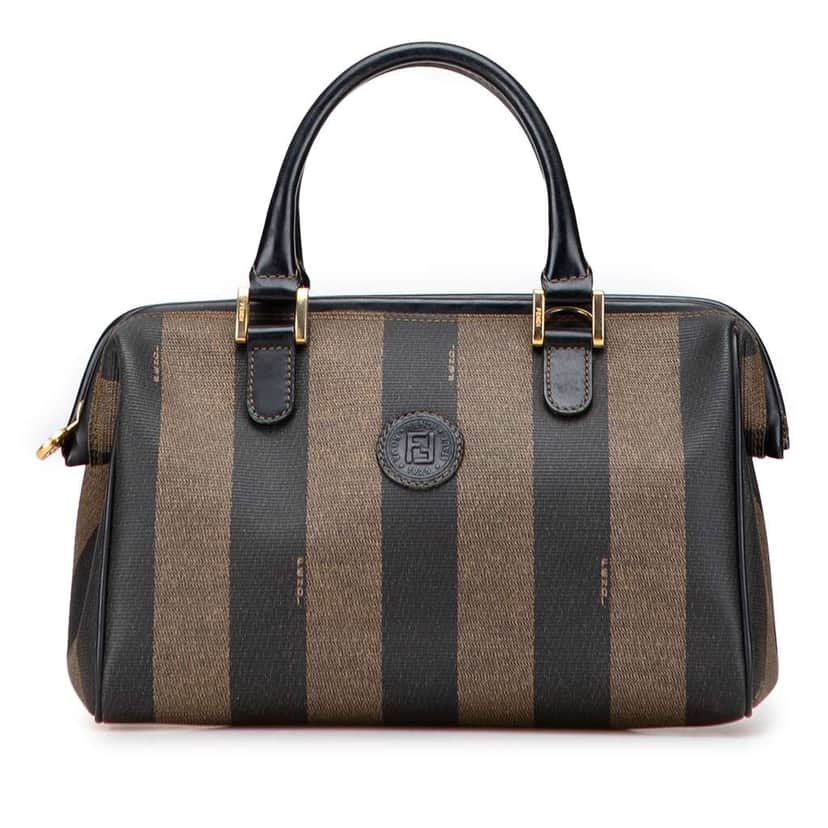 Fendi Pequin Coated Canvas Boston Bag Brown Canvas Good condition - Front View