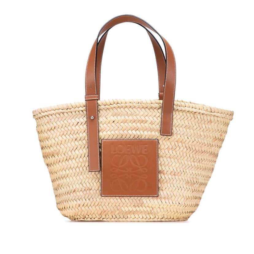 Loewe Medium Raffia Basket Tote Brown Good condition - Front View