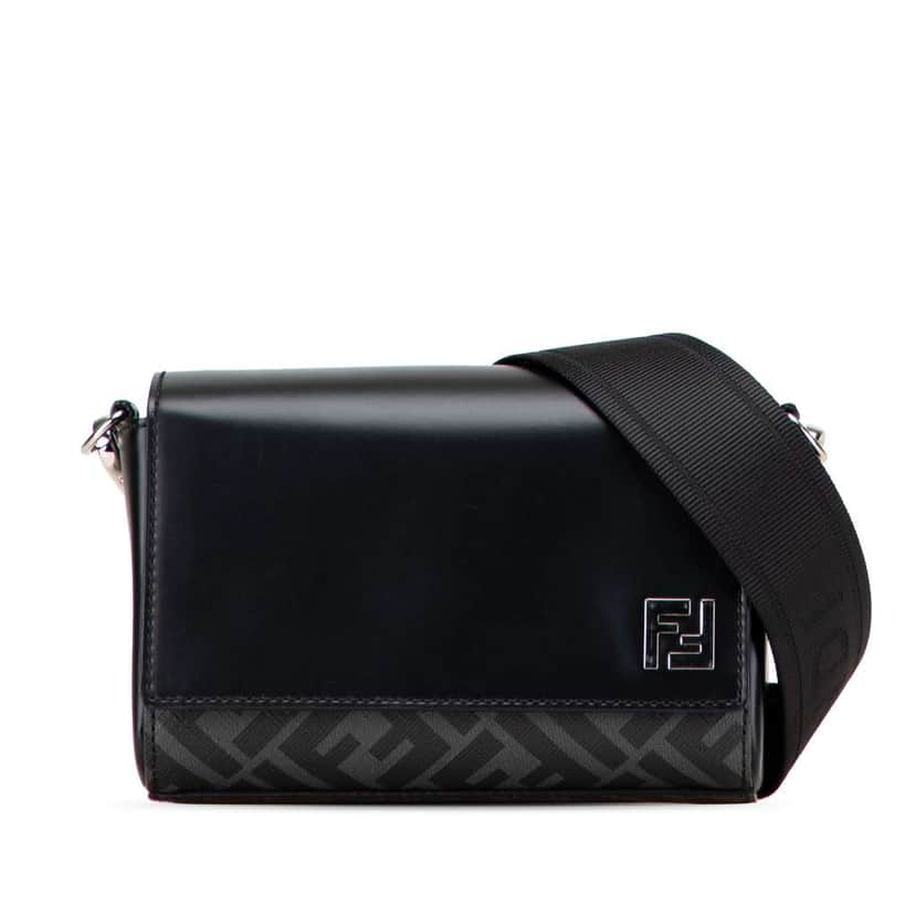 Fendi Leather and Coated Canvas FF Squared Compact Bag Black Leather Good condition - Front View