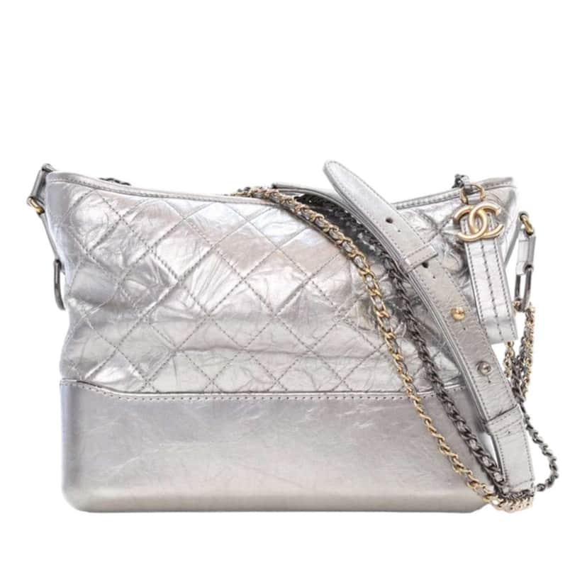 Chanel Medium Metallic Aged Calfskin Gabrielle Crossbody Silver Leather Good condition - Front View