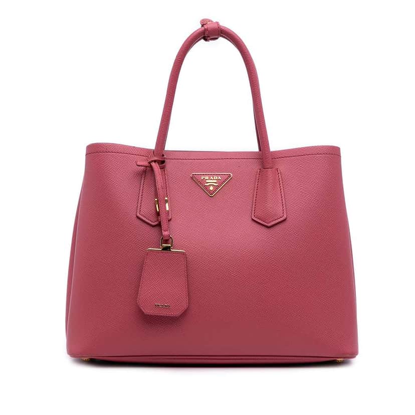 Prada Medium Saffiano Cuir Double Satchel Pink Leather Good condition - Front View