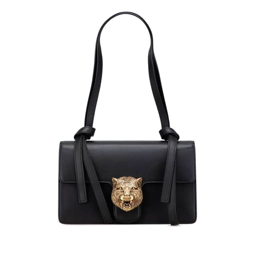 Gucci Calfskin Animalier Shoulder Bag Black Leather Good condition - Front View