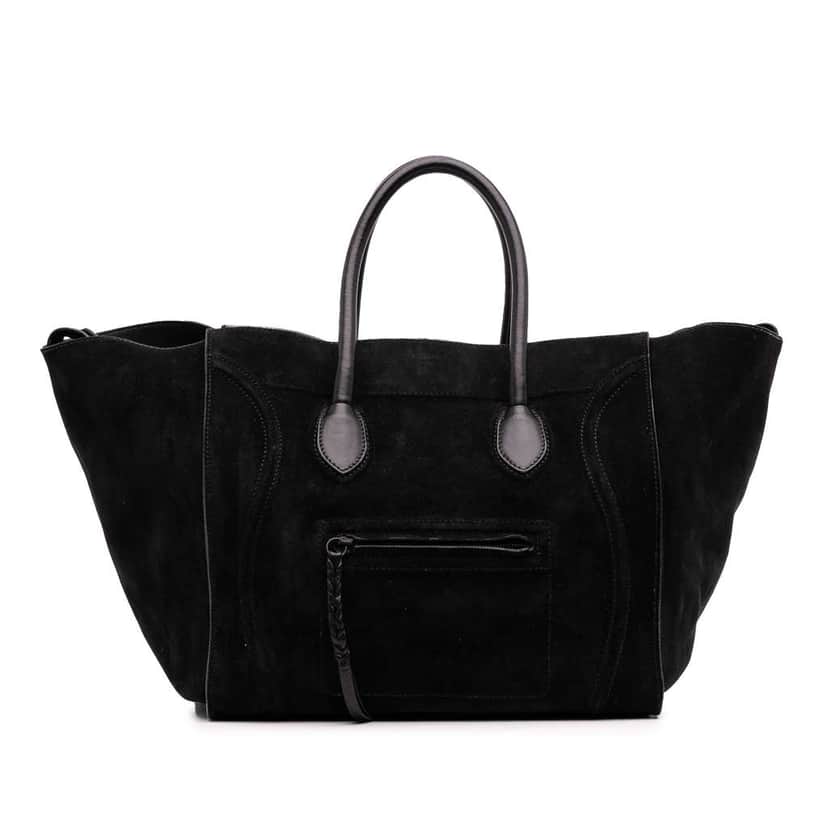 Celine Large Suede Phantom Luggage Tote Black Leather Fair condition - Front View