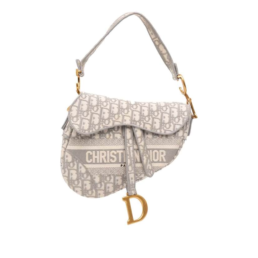 Dior Oblique Embroidered Canvas Saddle Bag Grey Canvas Good condition - Front View