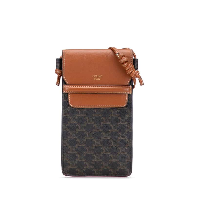 Celine Triomphe Coated Canvas Phone Pouch Flap Crossbody Brown Canvas Good condition - Front View