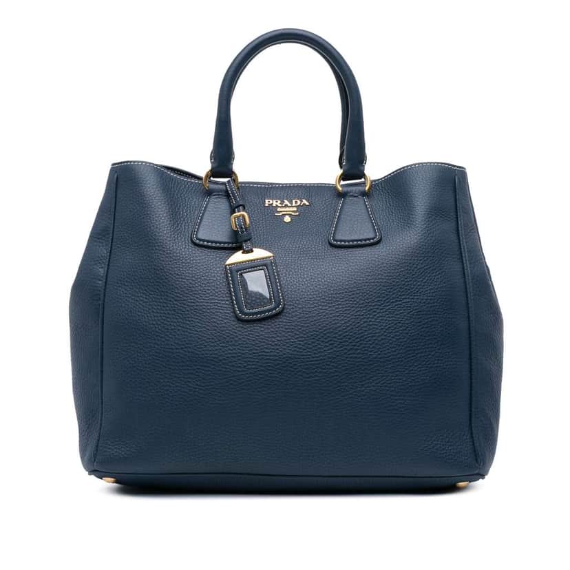 Prada Vitello Daino Open Convertible Tote Blue Leather Good condition - Front View