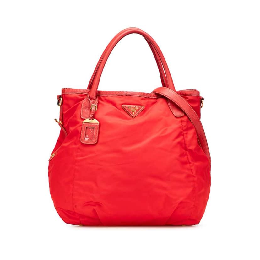 Prada Vitello Daino Trimmed Tessuto Satchel Red Good condition - Front View