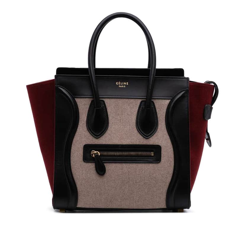 Celine Micro Tricolor Felt Wool and Calfskin Luggage Tote Brown Wool Good condition - Front View