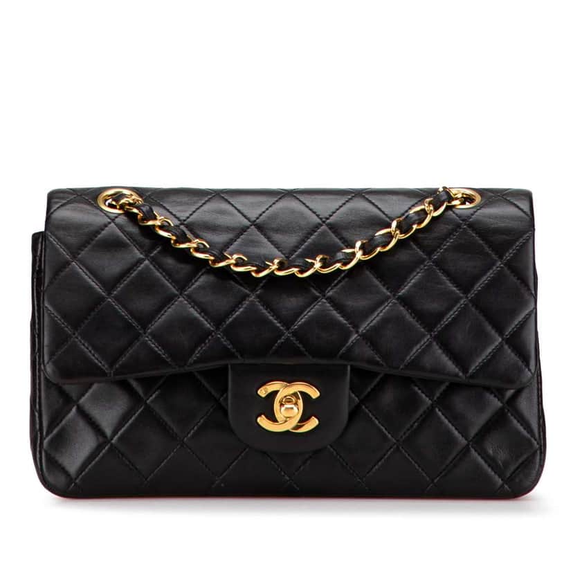 Chanel Small Classic Lambskin Double Flap Black Leather Good condition - Front View