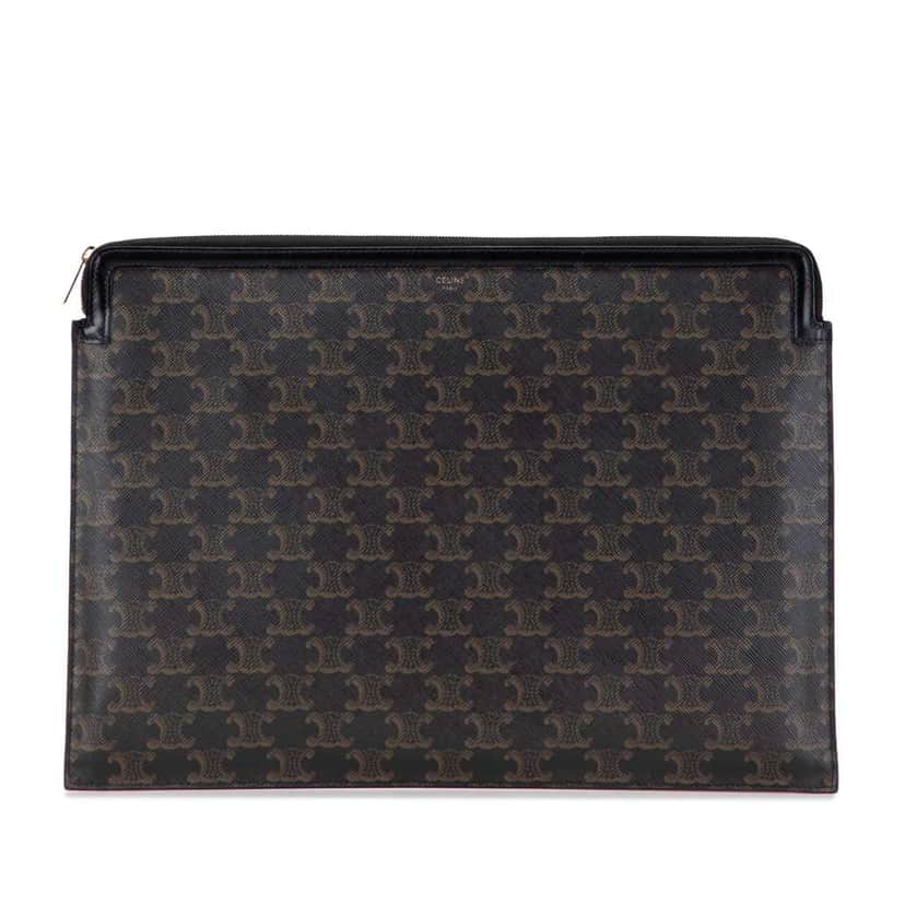 Celine Large Triomphe Coated Canvas Clutch Brown Canvas Good condition - Front View