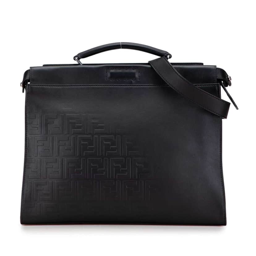 Fendi Medium Zucca Embossed Leather Peekaboo Iconic Business Bag Black Leather Good condition - Front View