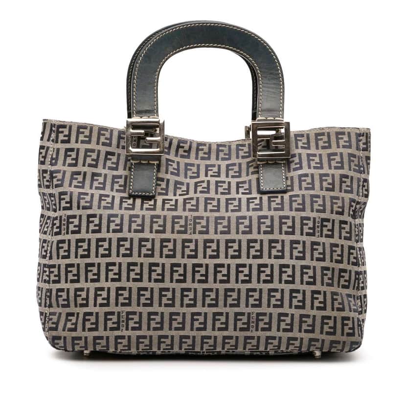 Fendi Small Zucchino Canvas Twins Tote Grey Canvas Good condition - Front View