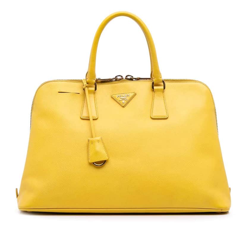 Prada Large Saffiano Lux Promenade Satchel Yellow Leather Good condition - Front View
