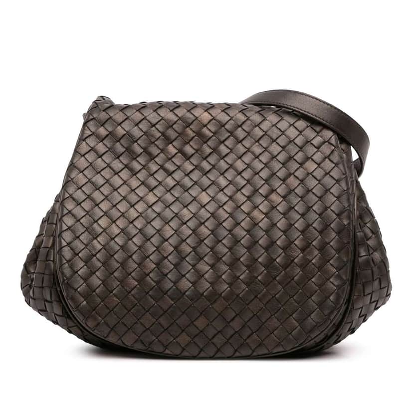 Bottega Veneta Nappa Intrecciato Flap Crossbody Brown Leather Good condition - Front View