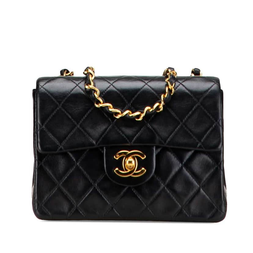 Chanel Mini Square Classic Lambskin Single Flap Black Leather Good condition - Front View