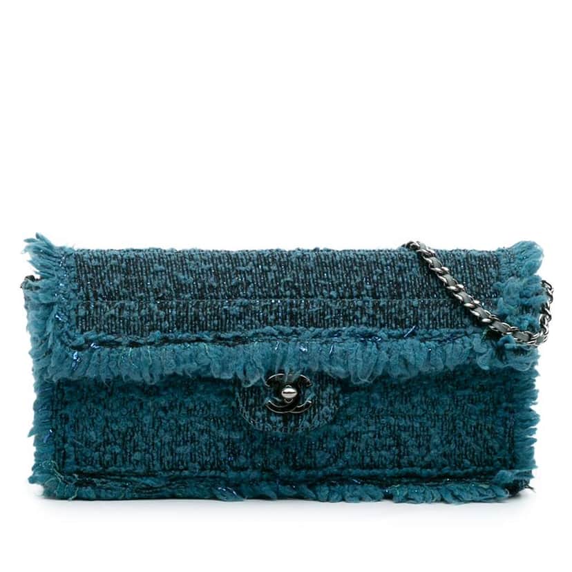 Chanel CC Tweed East West Flap Blue Tweed Good condition - Front View