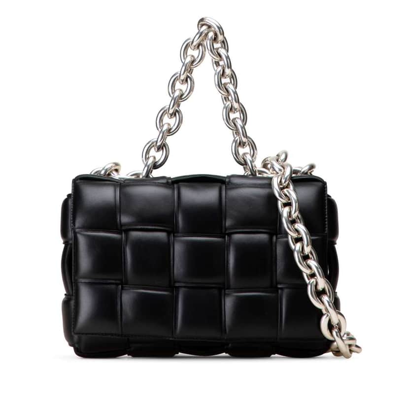 Bottega Veneta Nappa Intrecciato Padded Chain Cassette Satchel Black Leather Good condition - Front View