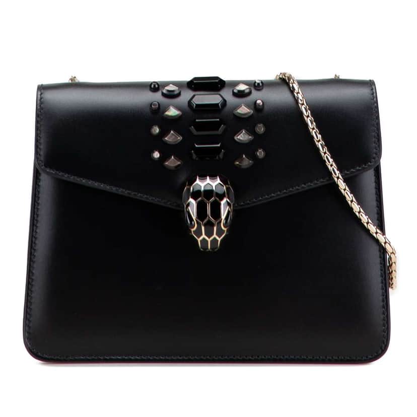 Bvlgari Embellished Calfskin Serpenti Forever Crossbody Black Leather Good condition - Front View