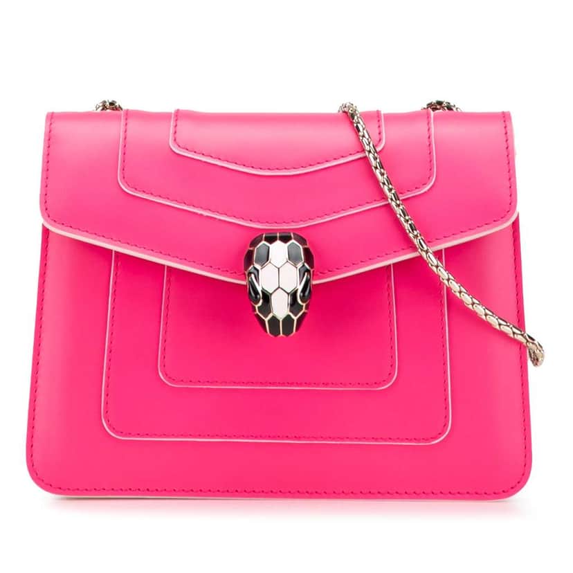 Bvlgari Small Leather Square Serpenti Forever Chain Crossbody Pink Leather Good condition - Front View