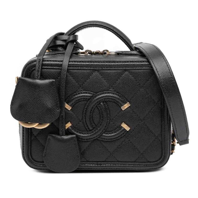Chanel Small Caviar Filigree Vanity Case Black Leather Good condition - Front View