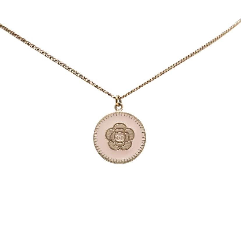 Chanel Gold Plated Enamel Camelia Pendant Necklace Gold Metal Good condition - Front View