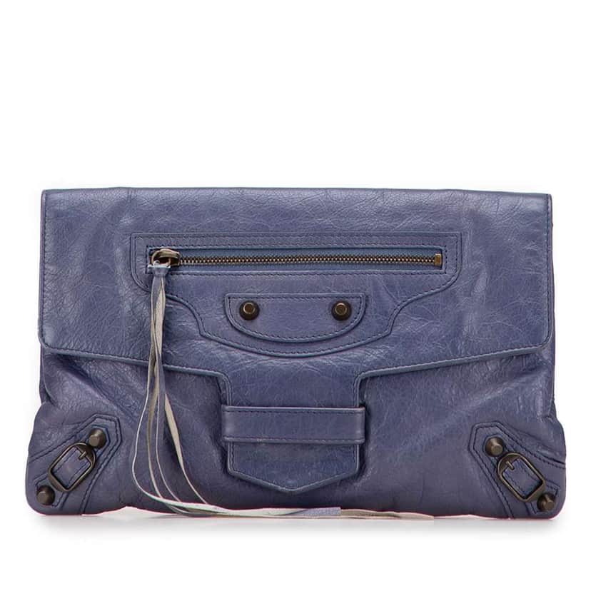 Balenciaga Lambskin Motocross Classic City Clutch Blue Leather Good condition - Front View