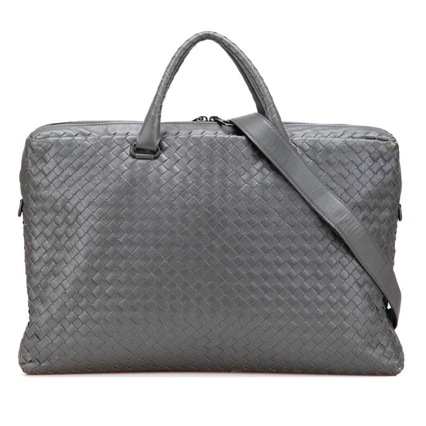 Bottega Veneta Nappa Intrecciato Business Bag Grey Leather Good condition - Front View
