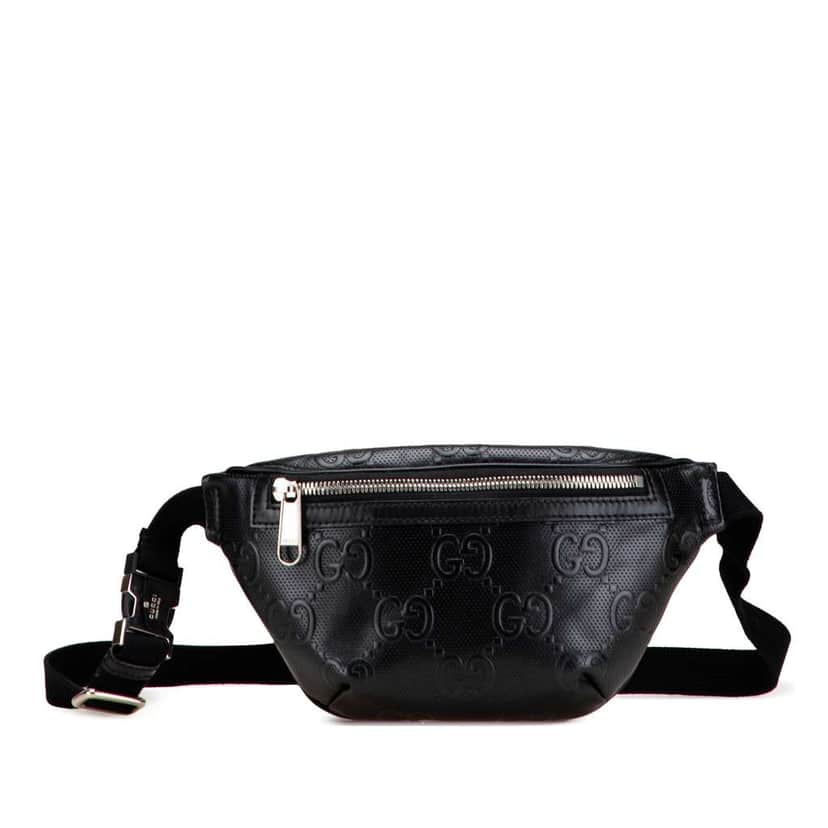 Gucci GG Embossed Perforated Leather Belt Bag Black Leather Good condition - Front View