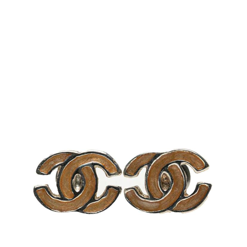 Chanel Silver CC Push Back Earrings Silver Silver Good condition - Front View
