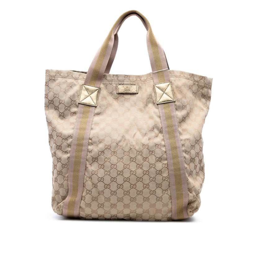 Gucci GG Canvas Web Tote Brown Canvas Good condition - Front View
