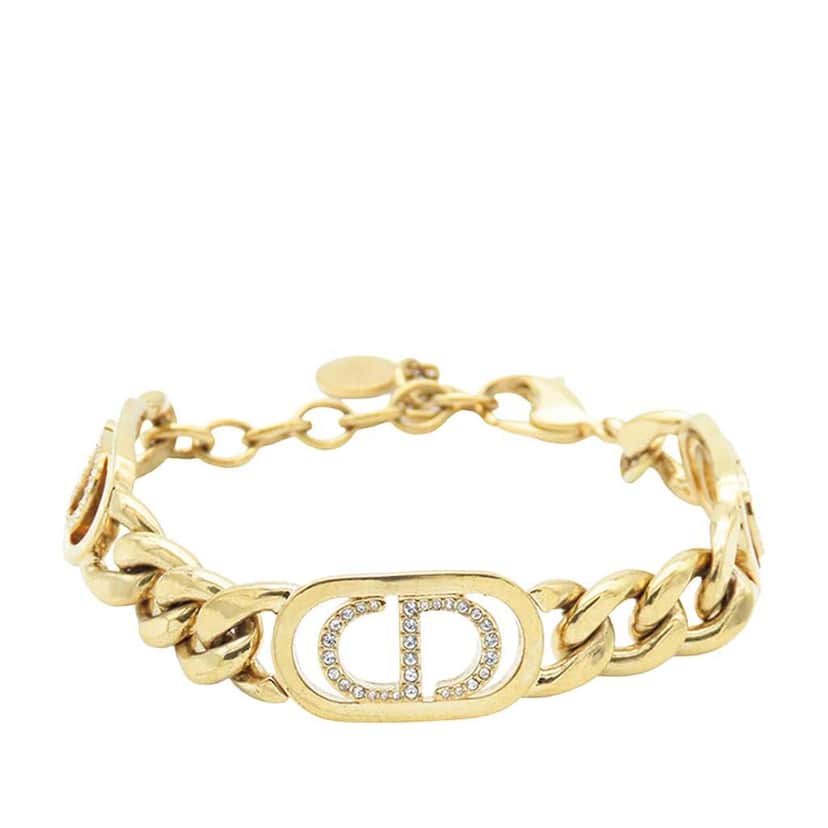 Dior Gold Plated Rhinestones 30 Montaigne Chain Bracelet Gold Metal Good condition - Front View