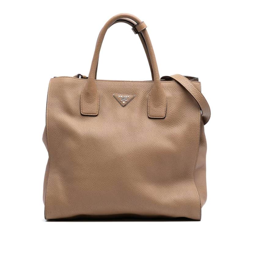 Prada Vitello Daino Open Convertible Tote Brown Leather Good condition - Front View
