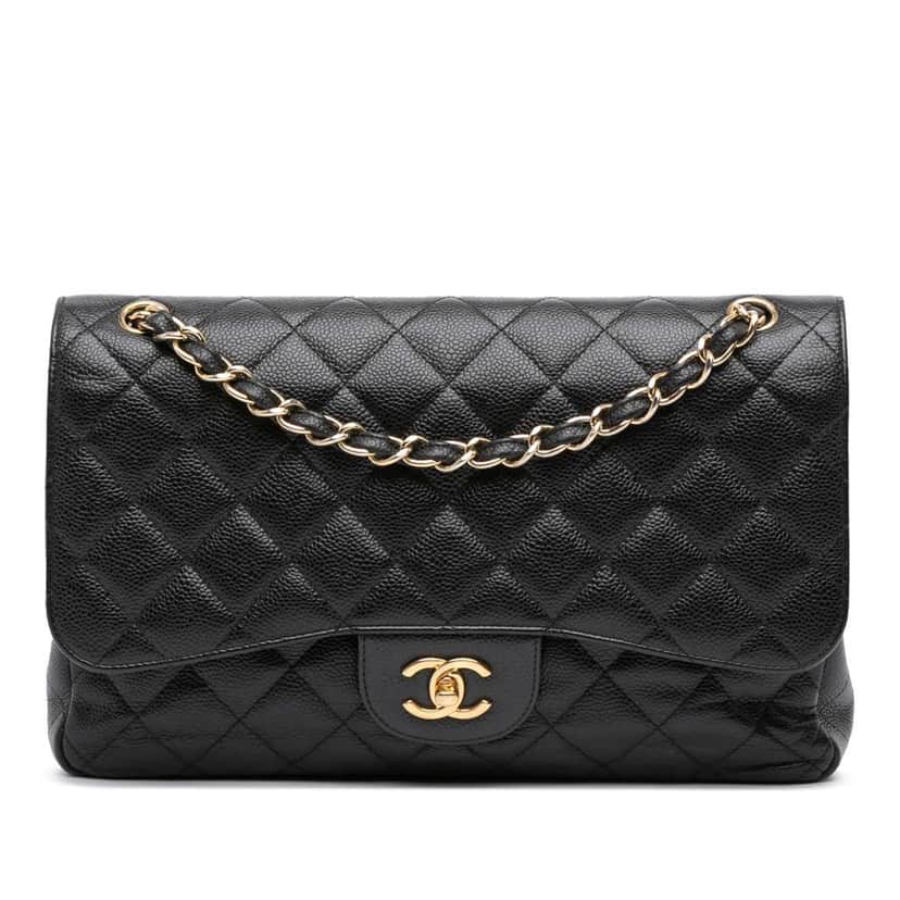 Chanel Jumbo Classic Caviar Double Flap Black Leather Good condition - Front View