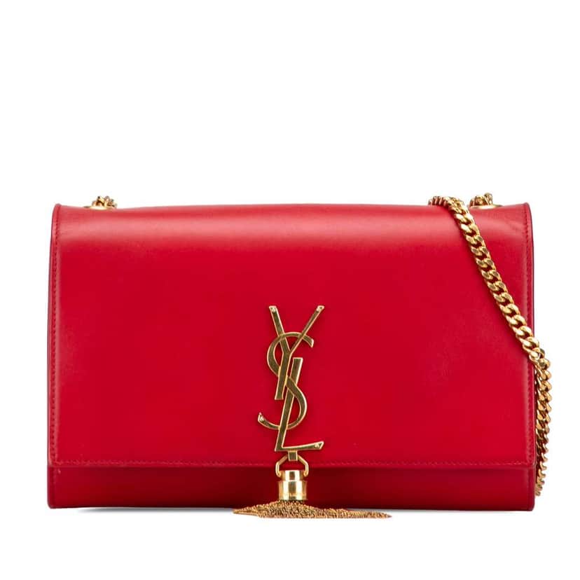 Saint Laurent Medium Smooth Calfskin Classic Monogram Kate Tassel Crossbody Red Leather Good condition - Front View