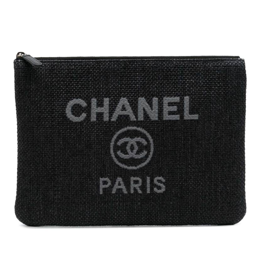 Chanel Medium Straw Deauville O Case Clutch Black Good condition - Front View