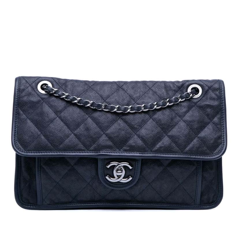 Chanel Medium Caviar French Riviera Flap Blue Leather Good condition - Front View