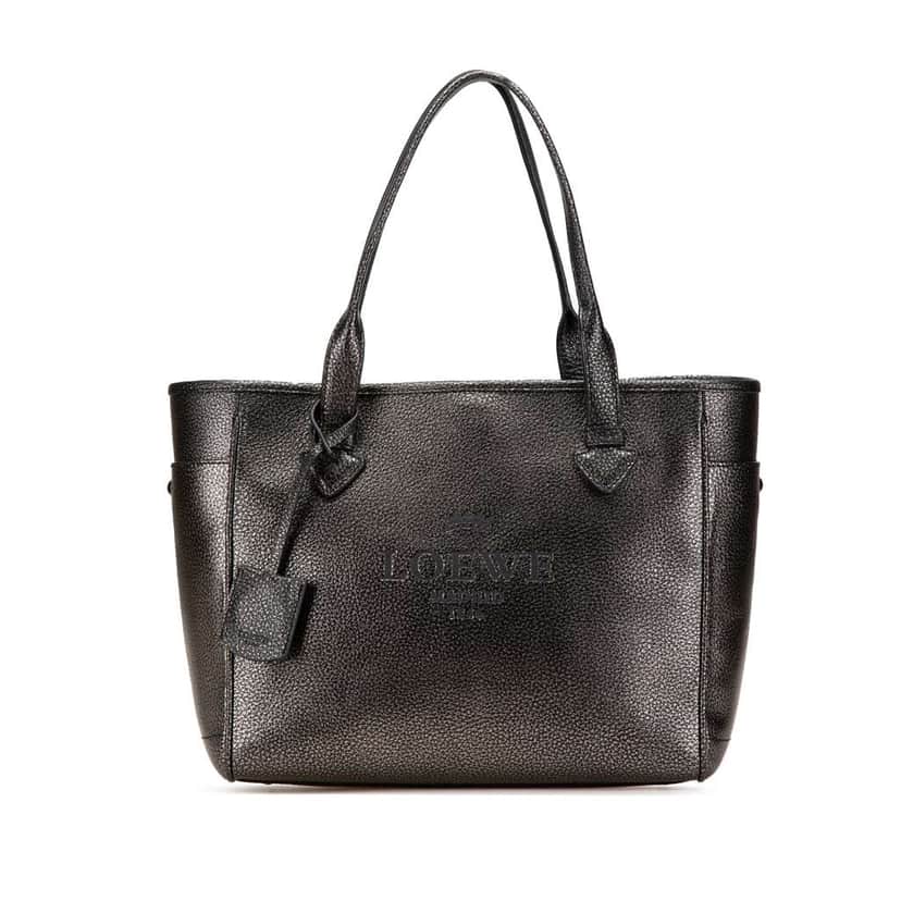 Loewe Small Metallic Calfskin Heritage Tote Brown Leather Good condition - Front View