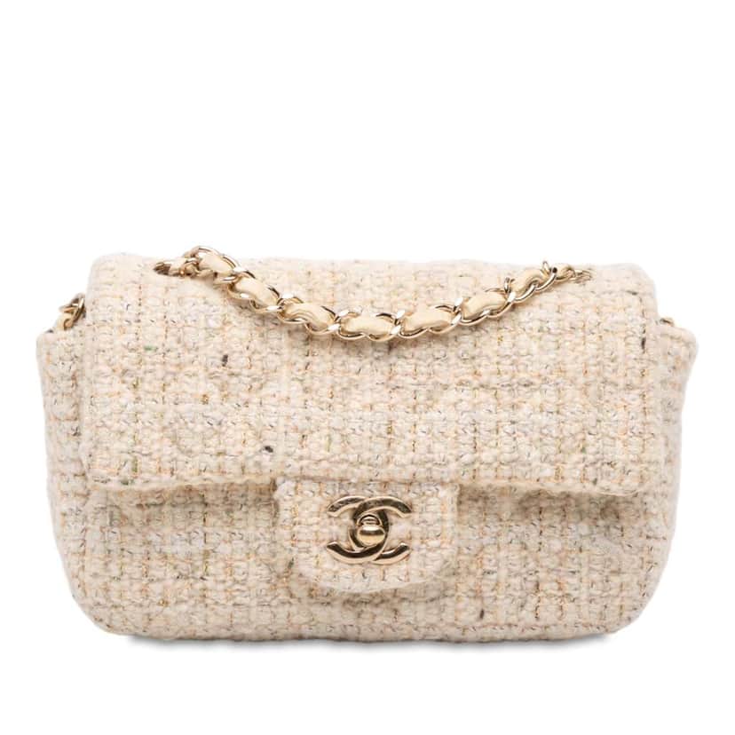 Chanel Mini Rectangular Classic Tweed Single Flap Brown Tweed Good condition - Front View