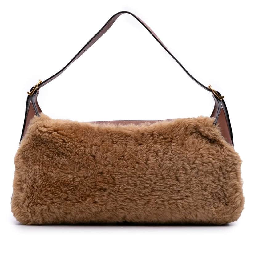 Celine Shearling and Leather Romy Shoulder Bag Brown Good condition - Front View