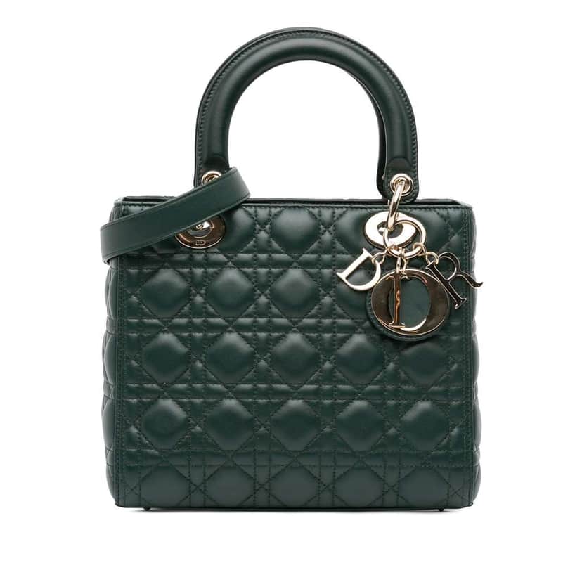 Dior Medium Lambskin Cannage Lady Dior Green Leather Good condition - Front View