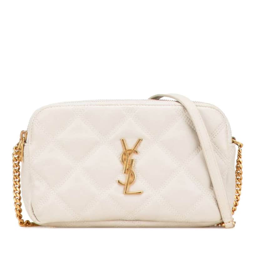 Saint Laurent Mini Quilted Lambskin Becky Double Zip Crossbody White Leather Good condition - Front View