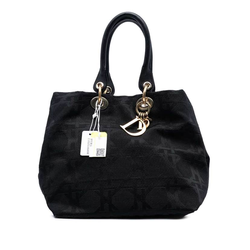 Dior Canvas Cannage Lady Dior Soft Shopping Tote Black Canvas Good condition - Front View