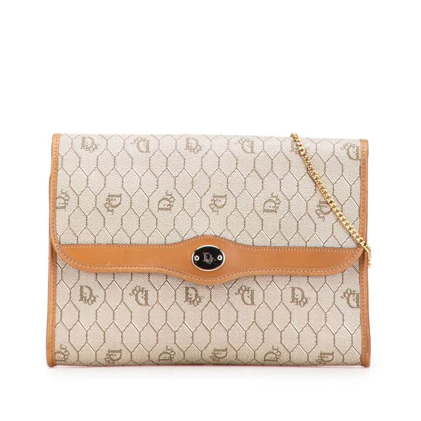 Dior Honeycomb Coated Canvas Chain Crossbody Brown Canvas Good condition - Front View