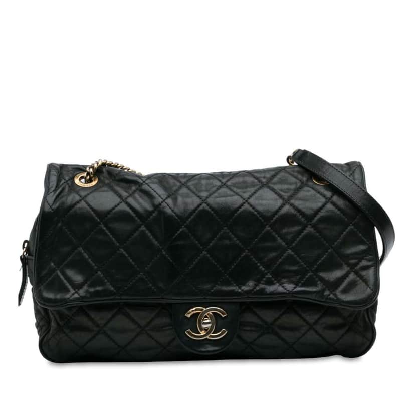 Chanel Large Quilted Iridescent Calfskin Shiva Flap Black Leather Good condition - Front View