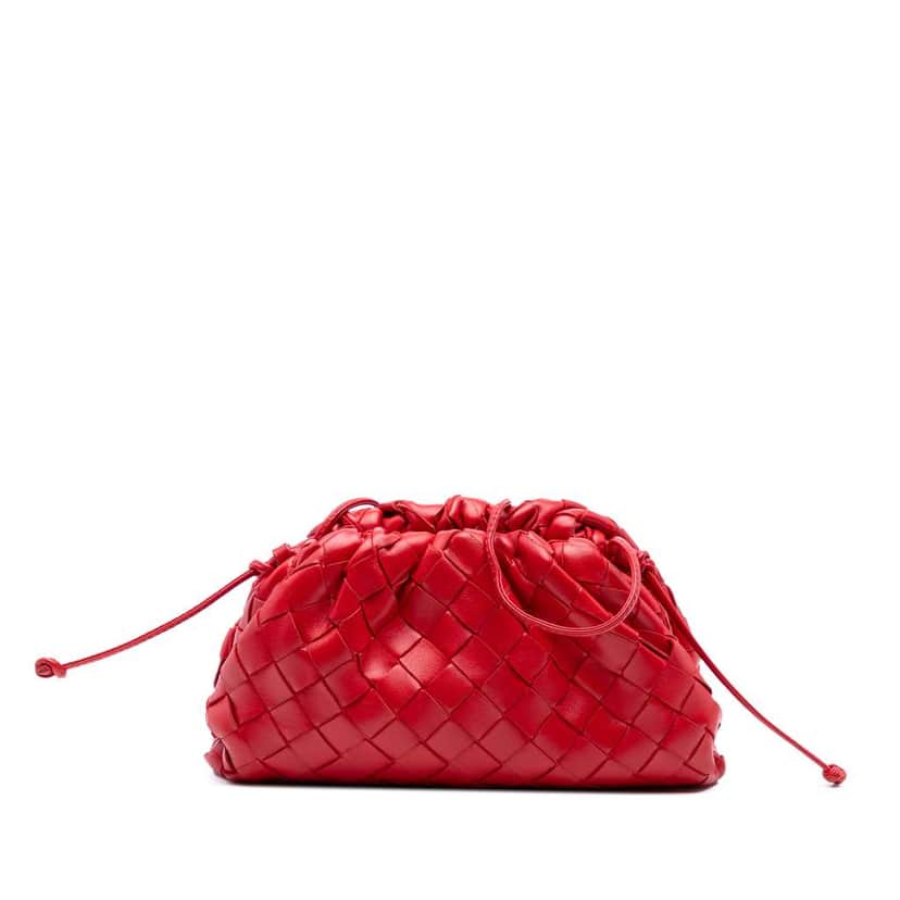 Bottega Veneta Nappa Intrecciato The Mini Pouch Crossbody Red Leather Good condition - Front View