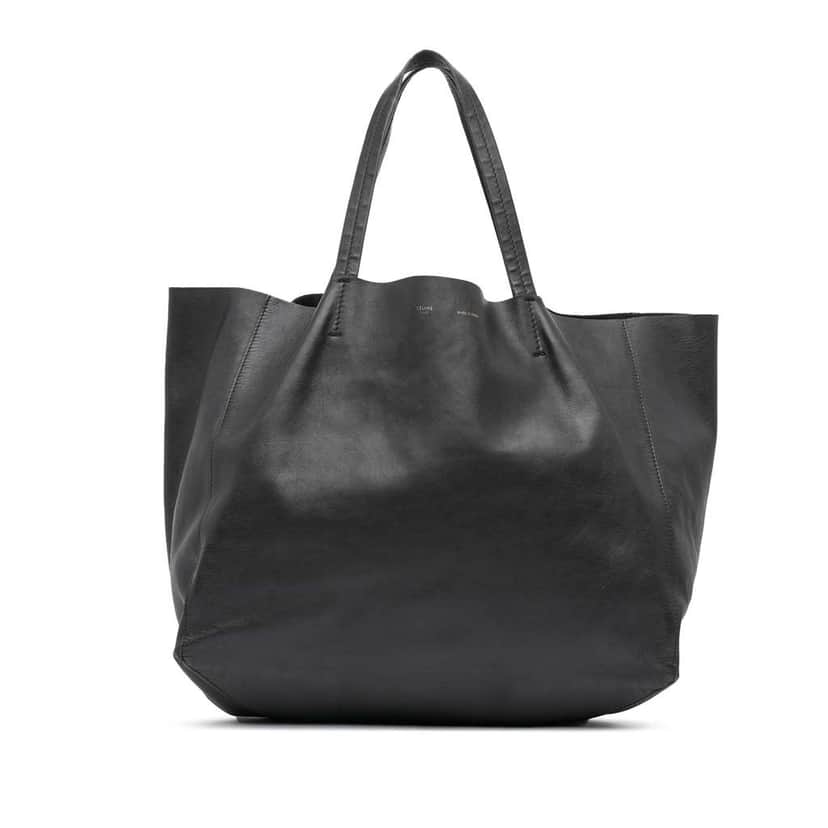 Celine Lambskin Horizontal Cabas Tote Black Leather Good condition - Front View