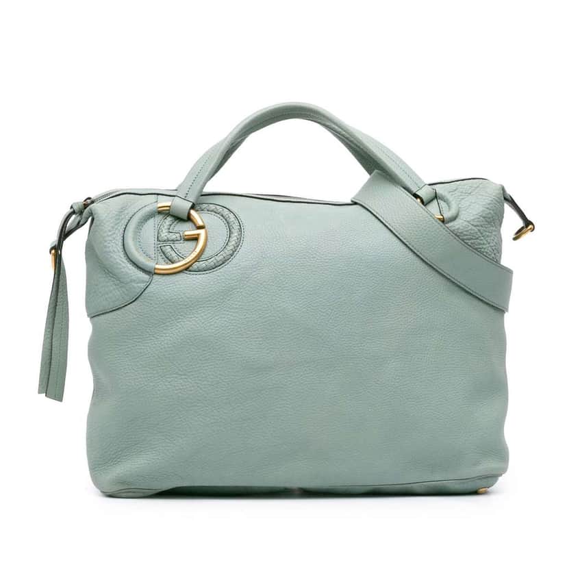 Gucci Leather Twill Satchel Blue Leather Good condition - Front View
