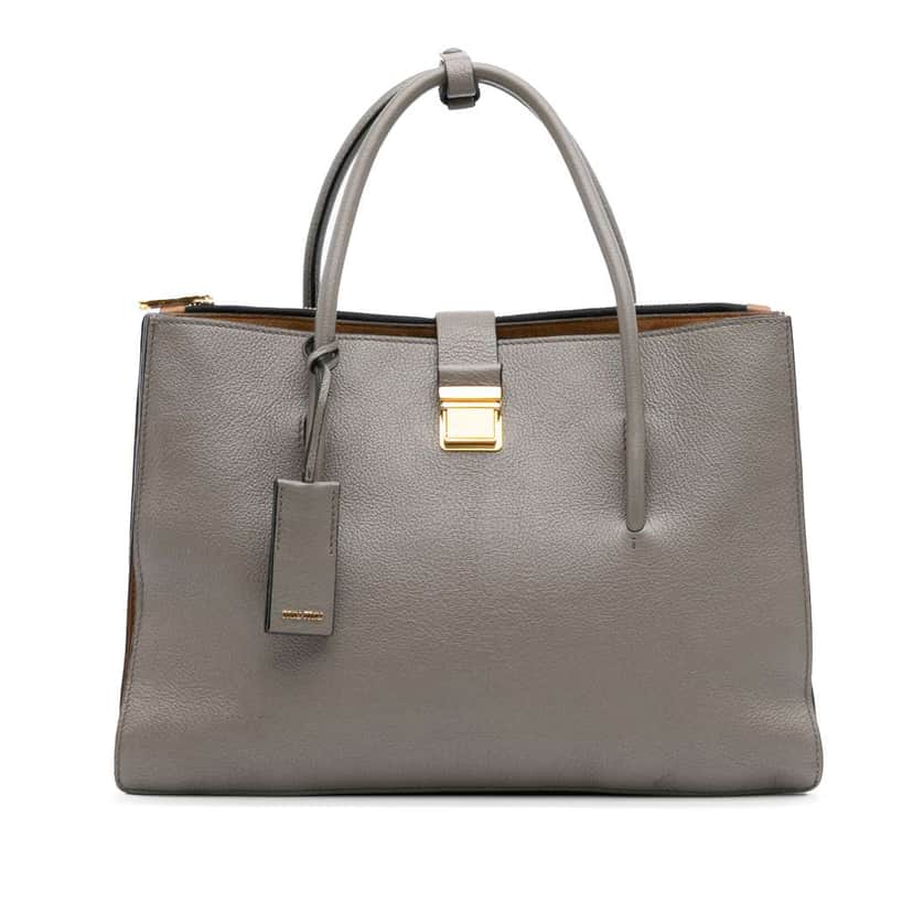 Miu Miu Goatskin Madras Push Lock Tote Grey Leather Good condition - Front View