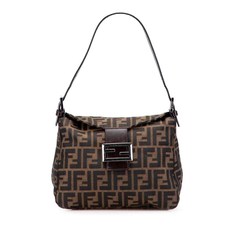 Fendi Zucca Canvas Double Flap Shoulder Bag Brown Canvas Good condition - Front View